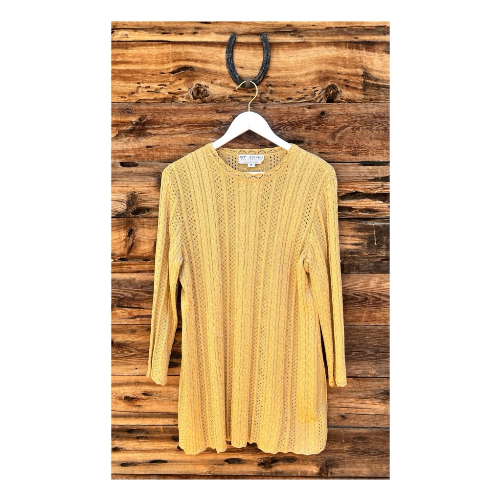St. John | Collection Evening Knit Gold Metallic Long Sleeve Marie Gray M